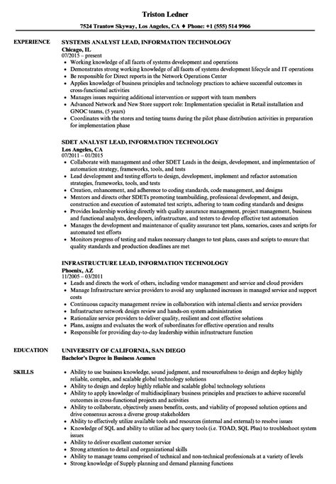 Lead Information Technology Resume Samples Velvet Jobs