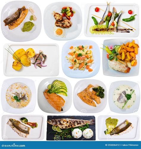 Set of Assorted Dishes with Fish Stock Photo - Image of food, marine ...