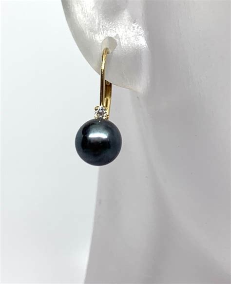 Black Pearl and Diamond Earrings - Gem