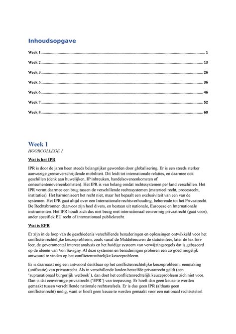 Samenvatting Alle Weken IPR Inhoudsopgave Week Studeersnel