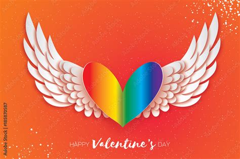 Happy Valentine S Gay Day Greetings Card Origami Cute Angel Wings And Rainbow Spectrum Flag