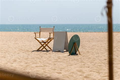 Directors Chair And Blank Outdoor Stand Mockup Poster Display On The