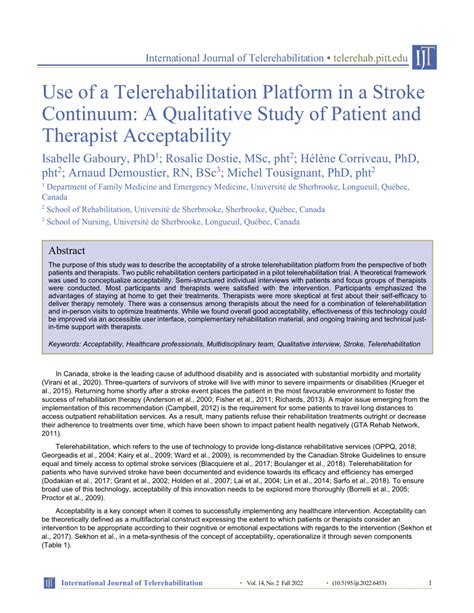 PDF Use Of A Telerehabilitation Platform In A Stroke Continuum A