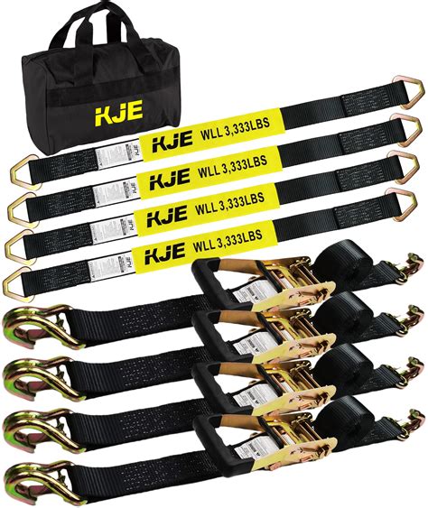 Amazon.com: KJE Heavy Duty Car Trailer Tie Down Straps 4 Pack Kit - 2 ...