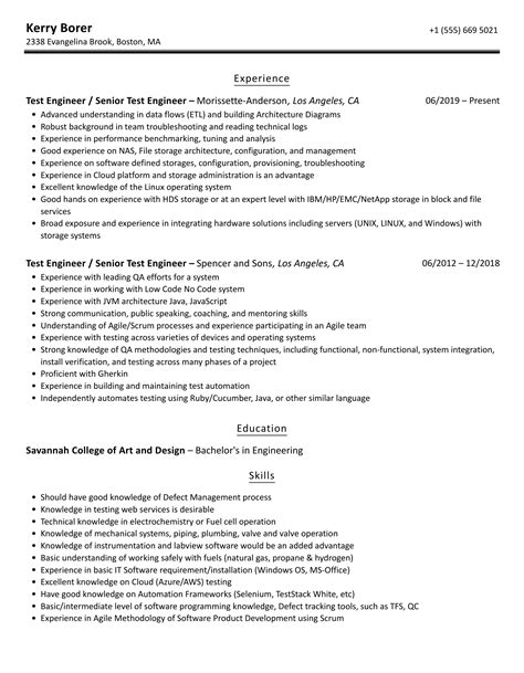 Test Engineer Senior Test Engineer Resume Samples Velvet Jobs