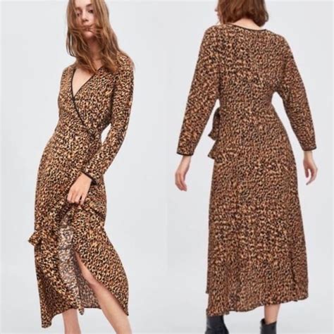 Zara Dresses Zara Trf Leopard Print Midi Wrap Dress Size Small Nwot