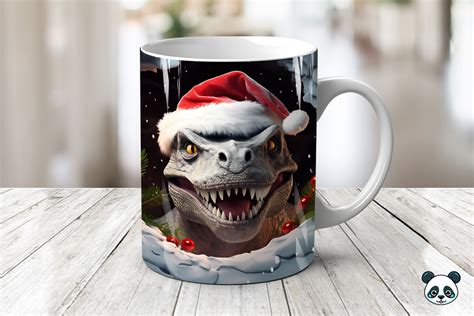 Christmas T Rex 3D Mug Wrap Sublimation Graphic By Pandastic Creative