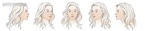 Vector Woman Face Set Of Three Different Angles Different View Front