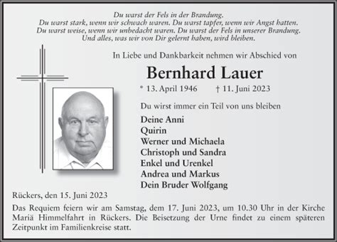 Traueranzeigen Von Bernhard Lauer Trauer36 De