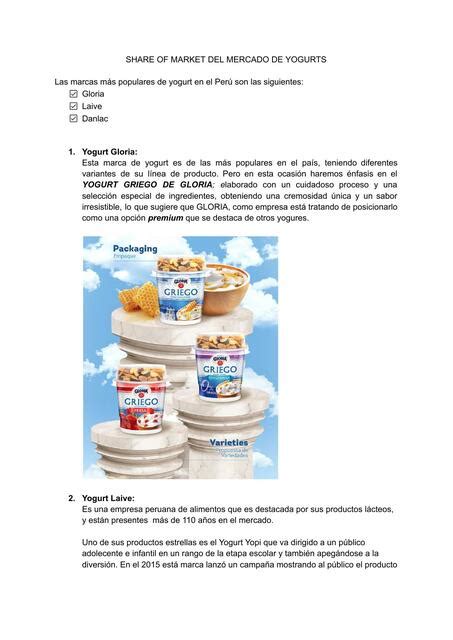 SHARE OF MARKET DEL MERCADO DE YOGURTS | carolyne | uDocz
