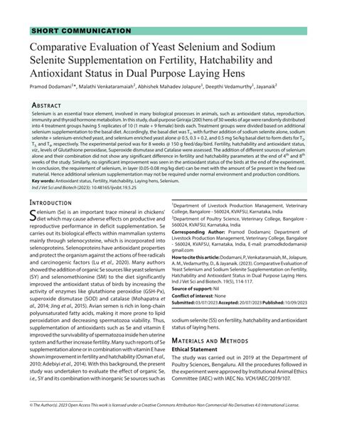 Pdf Comparative Evaluation Of Yeast Selenium And Sodium Selenite