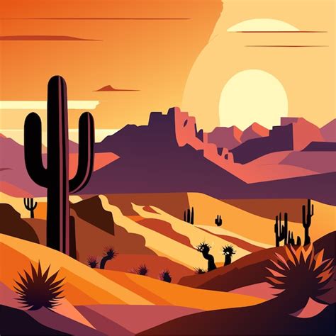 Plantas De Cactus En El Desierto O Paisaje Del Desierto Con Dunas Y Cactus Vector Premium