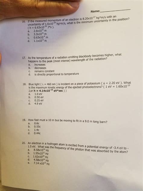 Solved Name I Questions 11 20 Will Only Be Counted As The Chegg