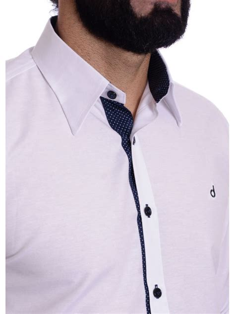 Camisa Masculina Branca Detalhe Na Frente De Tricoline Manga Longa