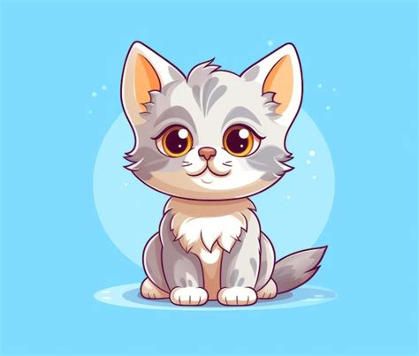 Gato De Dibujos Animados Con Ojos Amarillos Sentado Sobre Un Fondo Azul