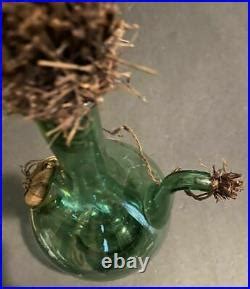 Vtg In Hand Blown Italian Green Glass Wine Decanter W Ice Chamber