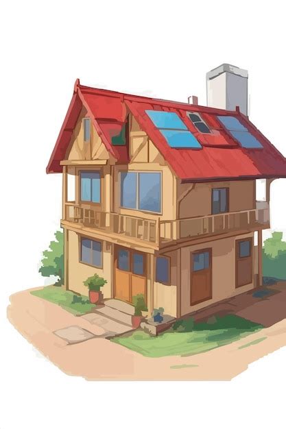 Un Dessin D Une Maison Avec Un Toit Rouge Et Un Toit Rouge Vecteur