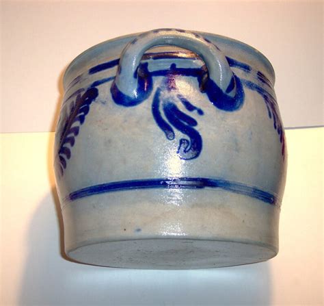 Vintage Salt Glazed Stoneware Crock With Handles Cobalt Blue Etsy