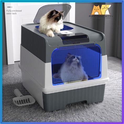 Large Cat Litter Box with UV Sterilization Fully Enclosed Cat Toilet Box for adult cat | Shopee ...