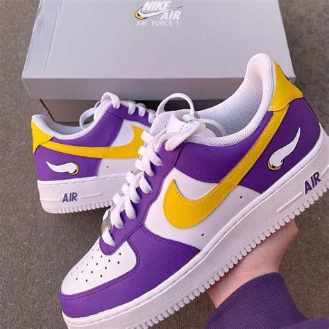 Youth Custom Nike Air Force 1 Purple Yellow Vikings Colorblock Sneakers