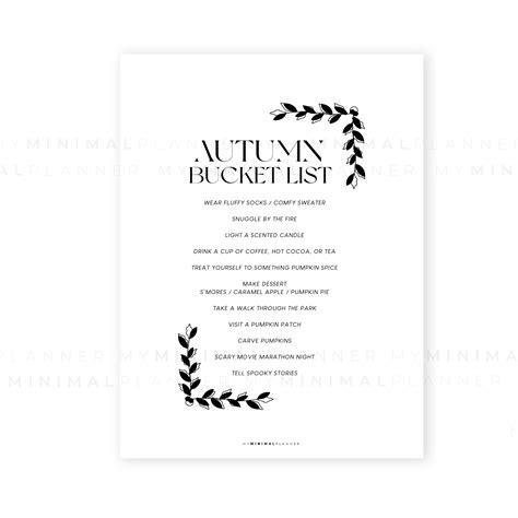 PRD175 - Autumn Bucket List - Printable Dashboard – My Minimal Planner