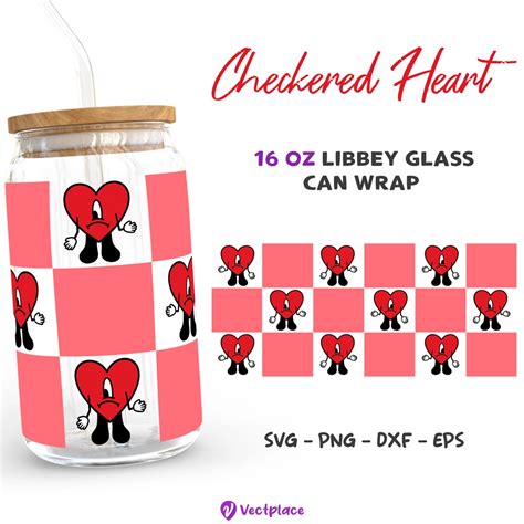 Checkered Heart Bad Bunny Svg For Libbey 16oz Can Glass Vectplace