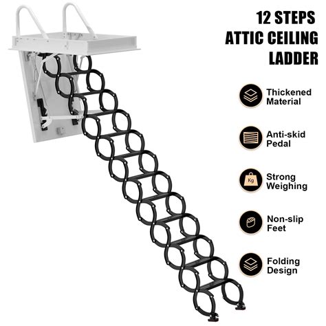 Steps Black Loft Wall Folding Pulldown Attic Ceiling Ladder Stairs