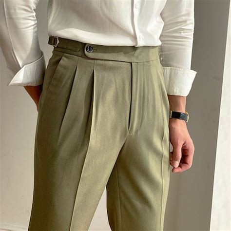 Men Elegant Green Pant Office Wear Pant Men Formal Trouser Etsy