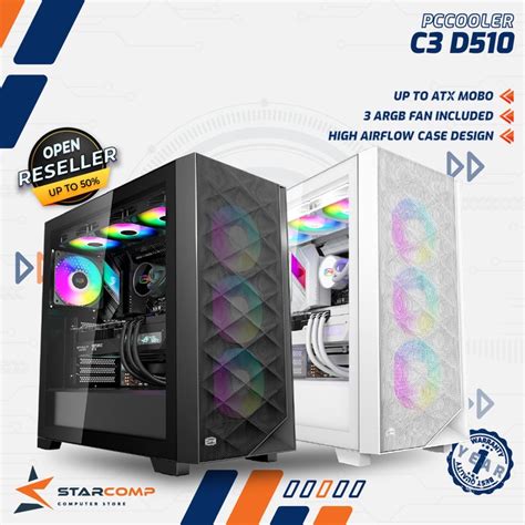 Jual PCCOOLER C3 D510 ATX Include 3 Fan ARGB Casing PC Shopee Indonesia