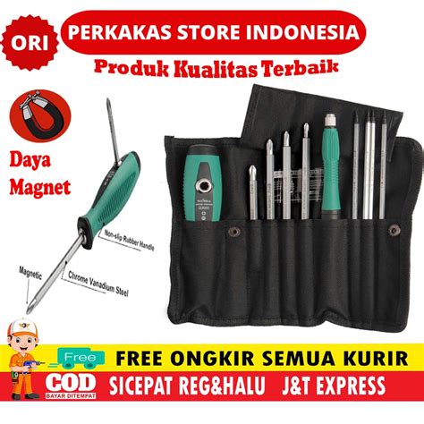 Jual Paket Lengkap Obeng Kembang Plus Magnet Bolak Balik Peralatan