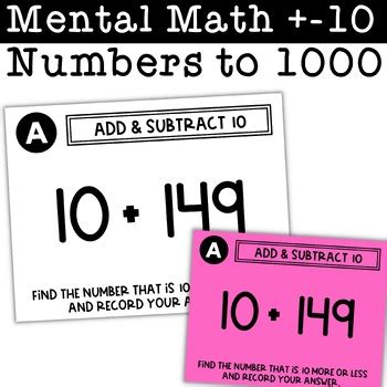 Mental Math Task Cards More Less Digit Numbers Tpt