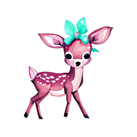 Cute Baby Deer in Pink Bow · Creative Fabrica