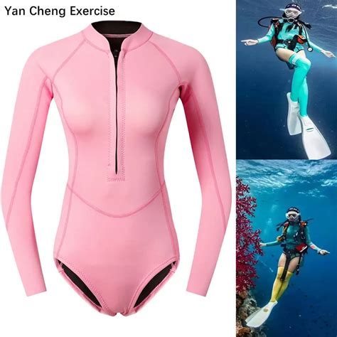 Woman Diver Diving Suit Mm Neoprene Diving Equipment Pink Long Sleeve Bikini Swimsuit Women