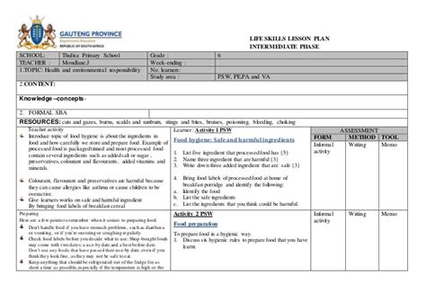 Life Skills Lesson Plans Caps Lesson Plan Template Intermediate Phase