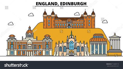 England Edinburgh City Skyline Architecture Buildings Stock Vector