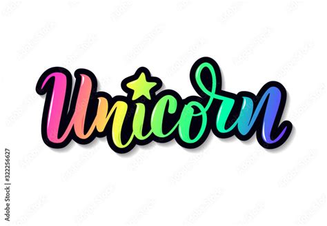 Unicorn Vector Hand Lettering Word With Rainbow For Clothes Typography