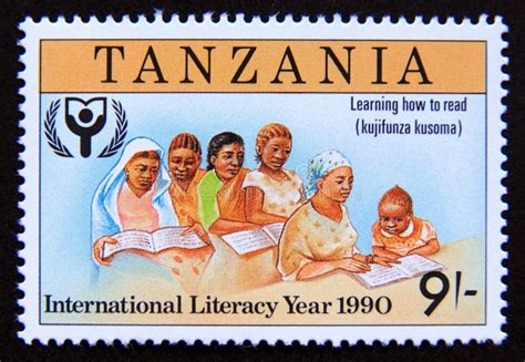 Postage Stamp Tanzania 1991 Learning How To Read Editorial Image