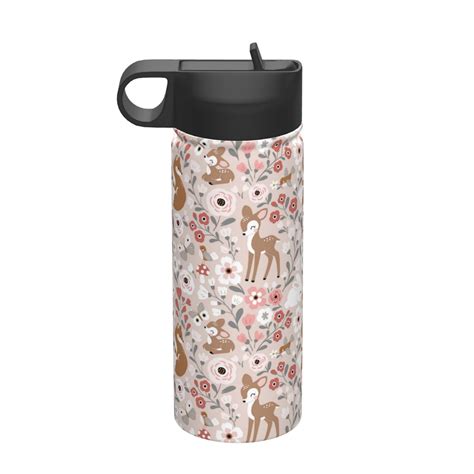 Logiee Autumn Floral Deer Print 18oz Sports Insulated Kettle With Straw