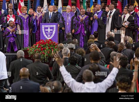 U S President Barack Obama Sings Amazing Grace During The Eulogy At