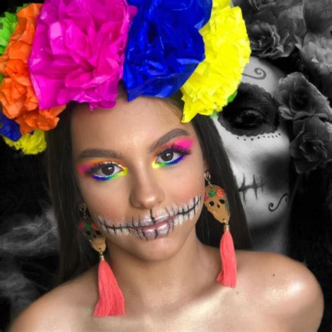 Arriba Foto Maquillaje De Catrina Con Colores Neon Mirada Tensa