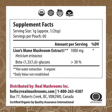 Organic Lions Mane Mushroom Powder Supplement - Cognitive & Immune