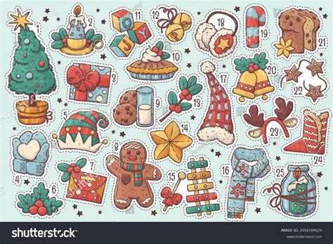 Advent Christmas Calendar Traditional Christmas Symbols Stock Vector (Royalty Free) 2058189629 ...