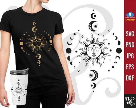 Sonne Und Mond Svg Designs Mit Mond Phase Boho Svg Celestial Etsy