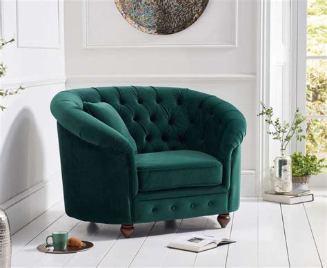 Rounded Green Plush Velvet Armchair Homegenies