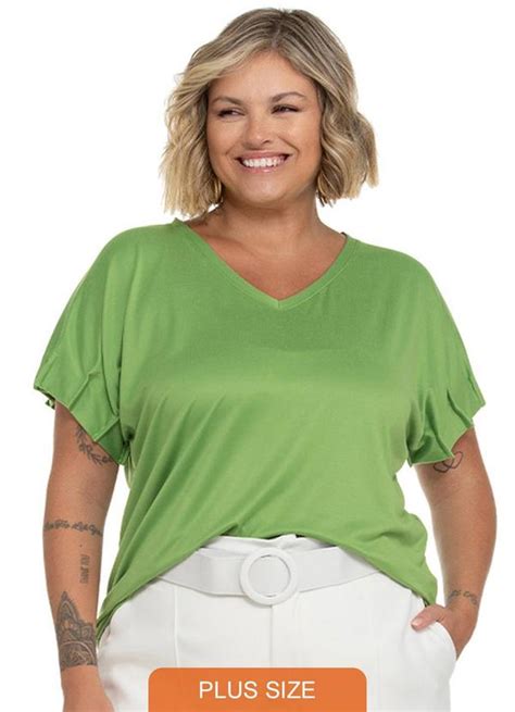 Blusa Feminina Plus Size Pregas Verde Secret Glam