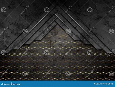 Dark Grey And Golden Abstract Tech Geometric Grunge Background Stock