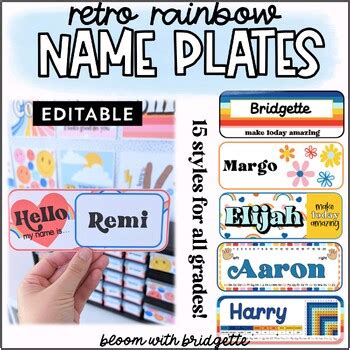 Name Plates - Retro Classroom Decor - EDITABLE by Bloom With Bridgette