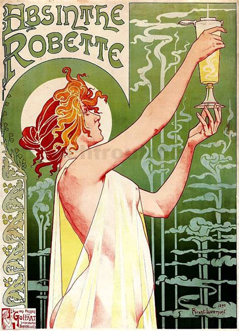 Antique French Art Nouveau Advertisement Poster Absinthe Illustration