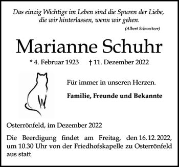 Traueranzeigen Von Marianne Schuhr Sh Z Trauer