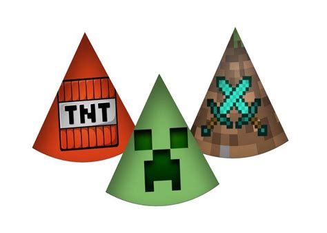 Mine Craft Inspired Birthday Party Hats Instand Download Three Unique Mine Birthday Party